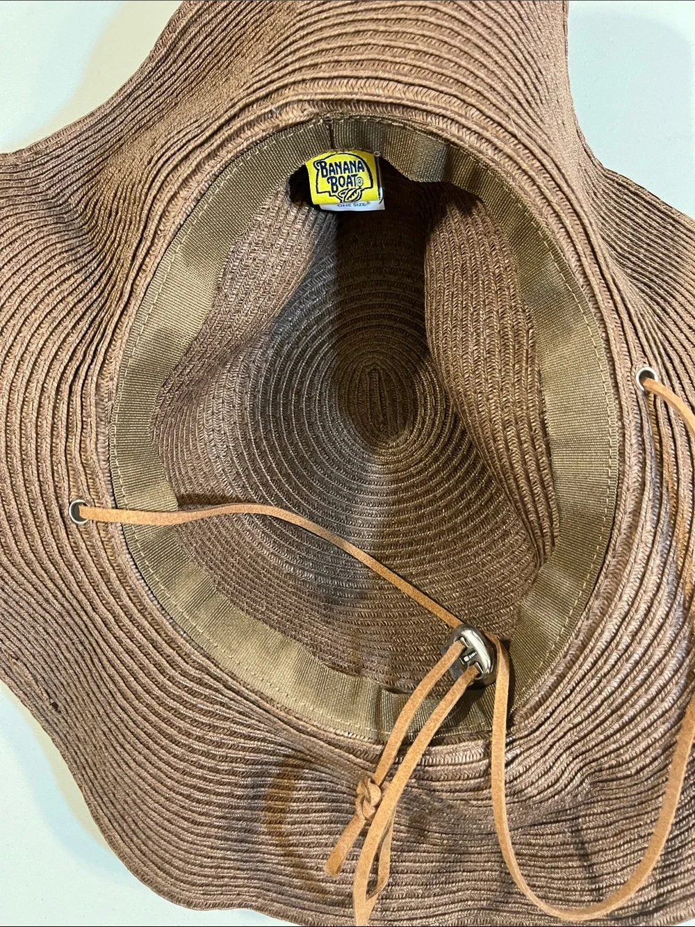 Wide Brim Straw Sun Hat in Brown with Adjustable Chin Cord